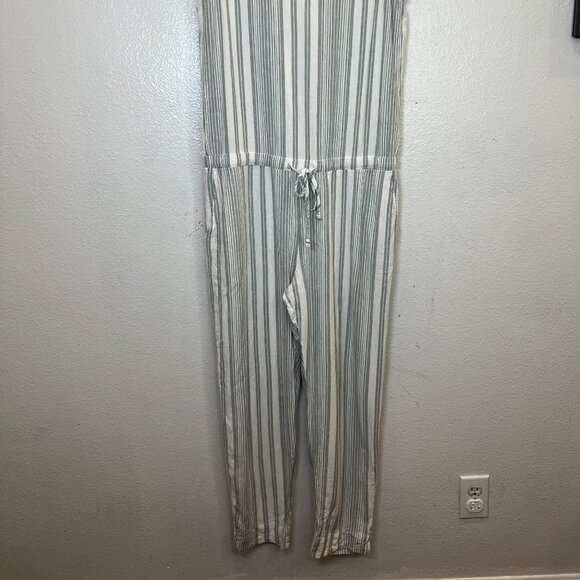 Anthropologie Cloth & Stone Jumpsuit Gray Striped Linen Blend Size L - Picture 5 of 8